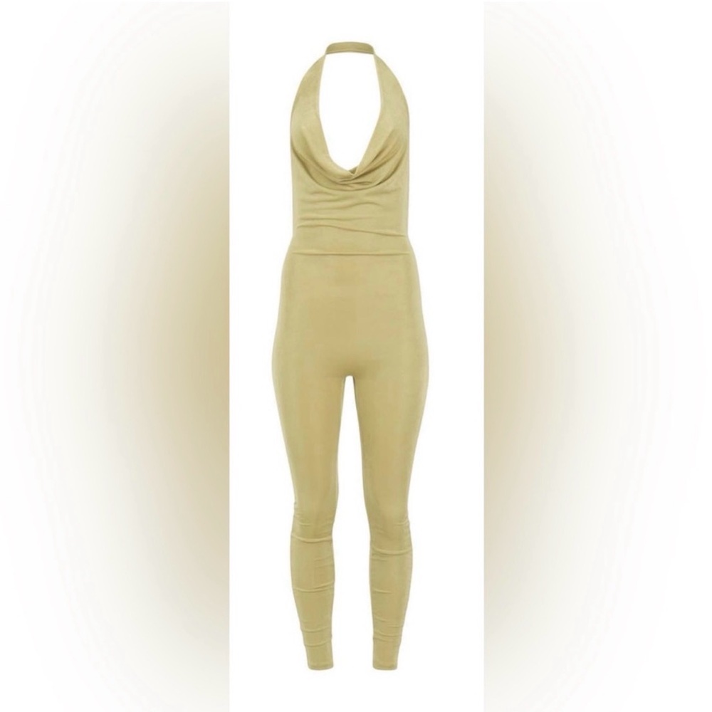 Laina Rauma Slinky Summer Halter Neck Jumpsuit in golden celery